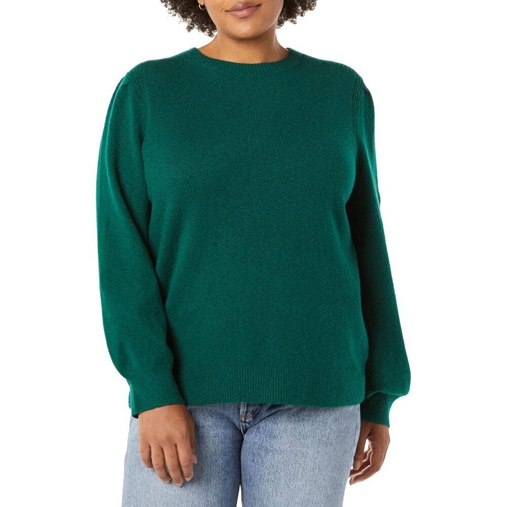 Women's Soft Touch Pleated Shoulder Crewneck Sweater Medium Cozy Knit